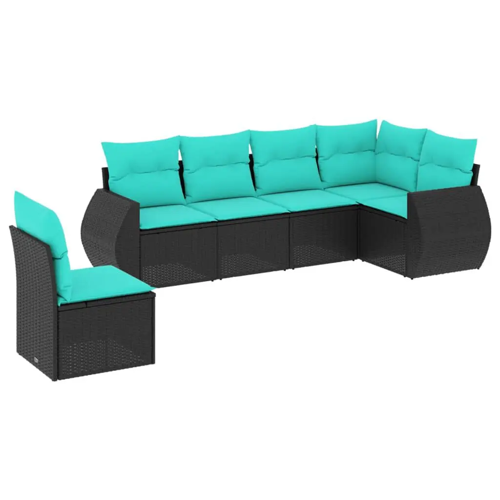 6 Piece Patio Sofa Set Cushions Black Poly Rattan Outdoor Furniture