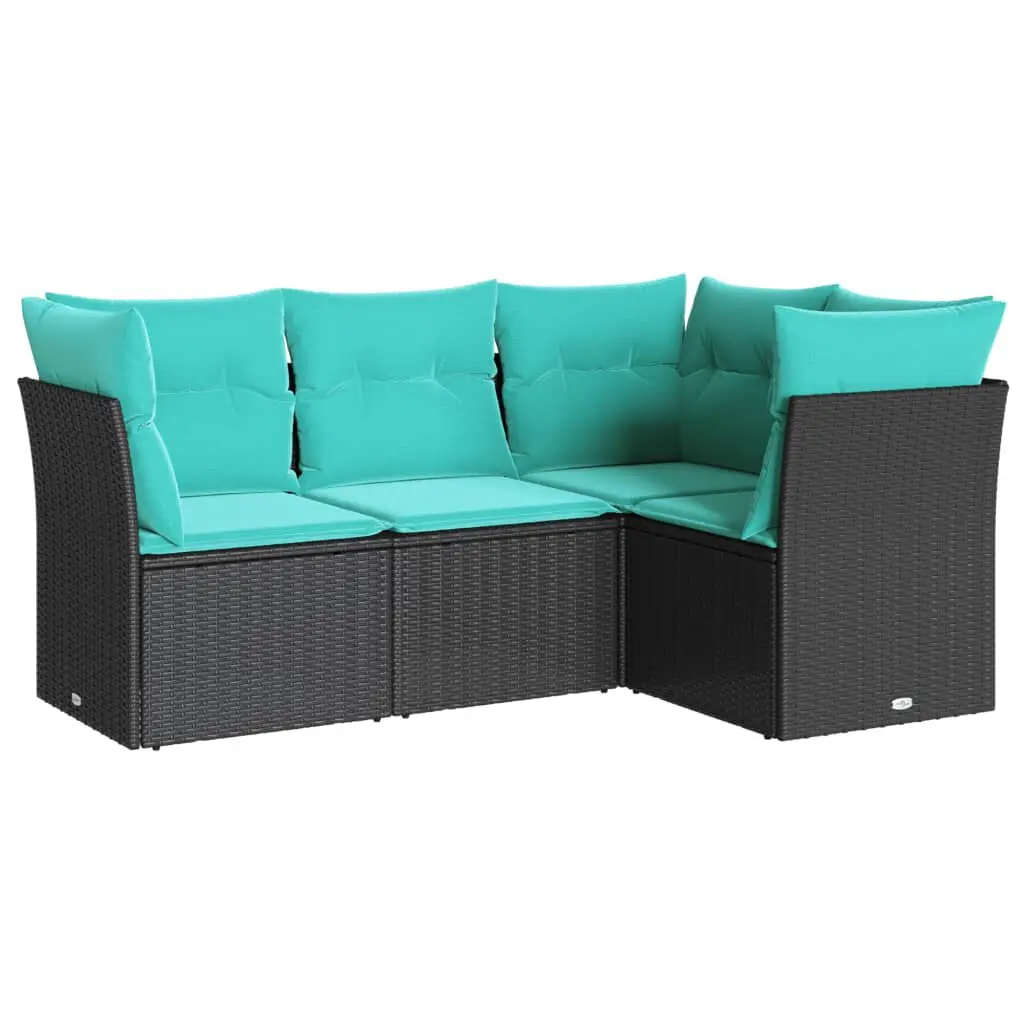 4 Piece Patio Sofa Set Cushions Black Poly Rattan Outdoor Furniture