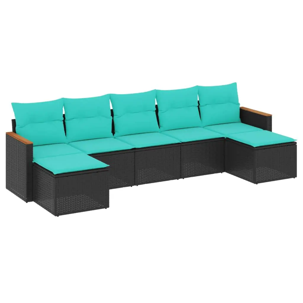 7 Piece Patio Sofa Set Cushions Black Poly Rattan Outdoor Living