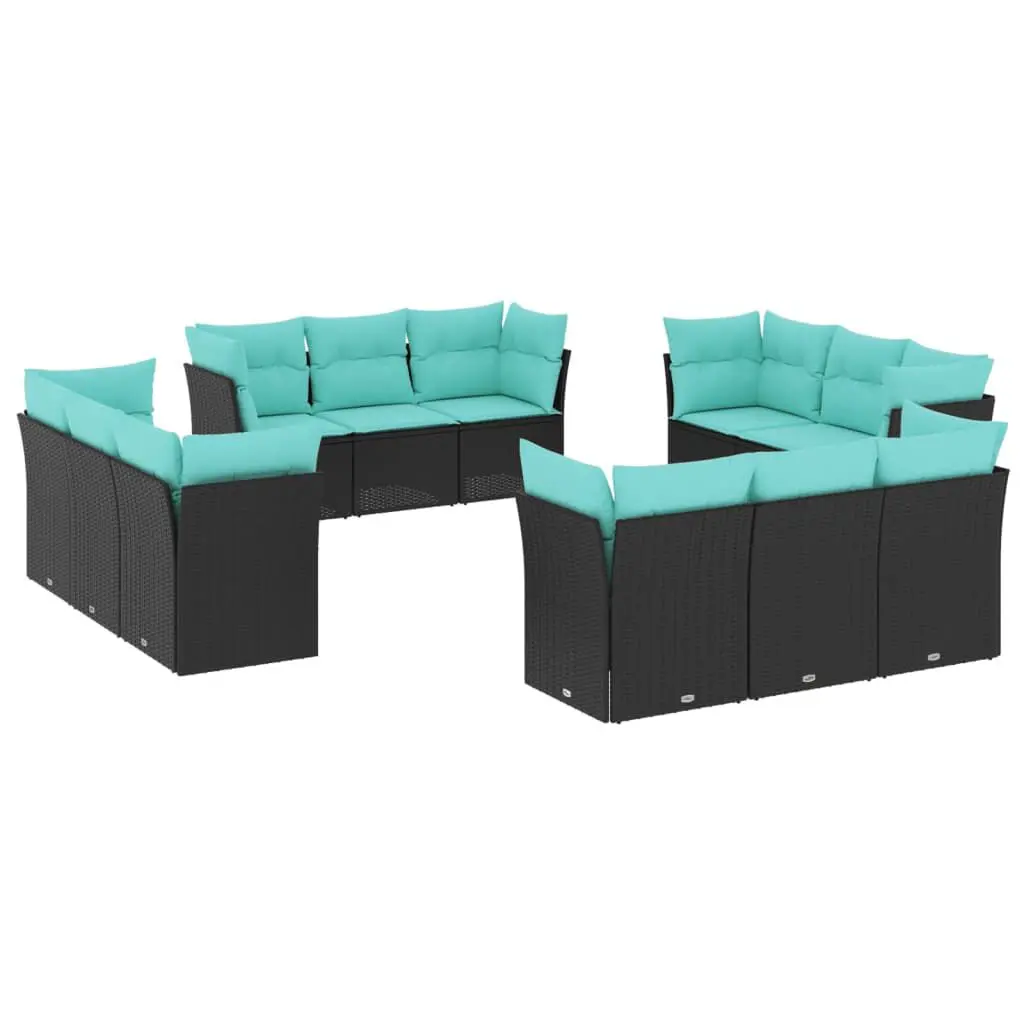 12 Piece Patio Sofa Set Cushions Black Poly Rattan Outdoor Furniture
