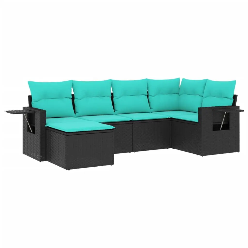 6 Piece Patio Sofa Set Cushions Black Poly Rattan Outdoor Living