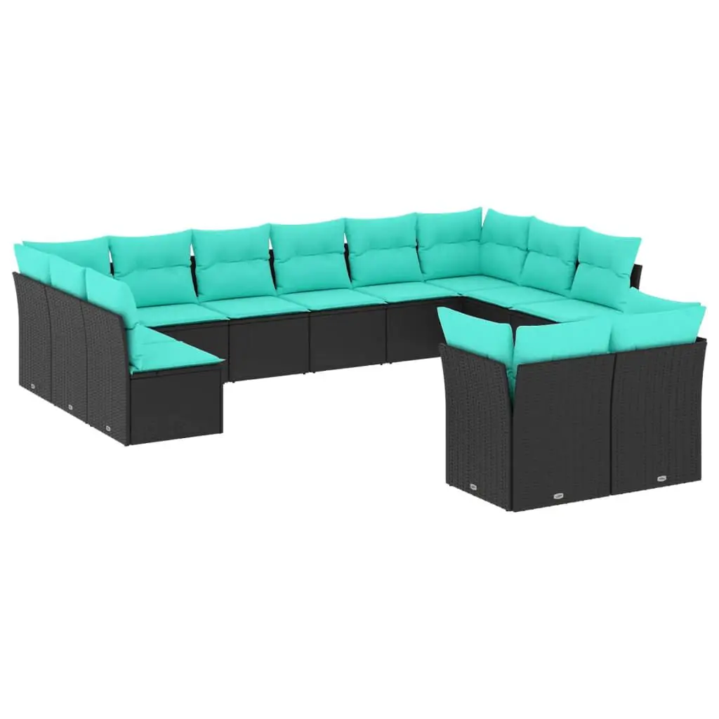 12 Piece Patio Sofa Set Cushions Black Poly Rattan Outdoor Furniture