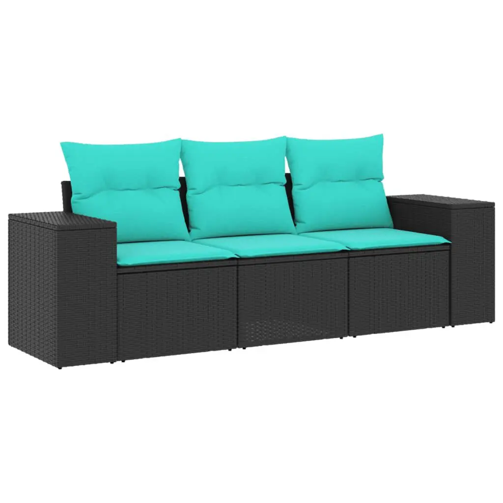 3 Piece Patio Sofa Set Cushions Black Poly Rattan Outdoor Furniture