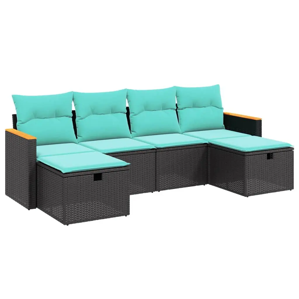 6 Piece Patio Sofa Set Cushions Black Poly Rattan Outdoor Living