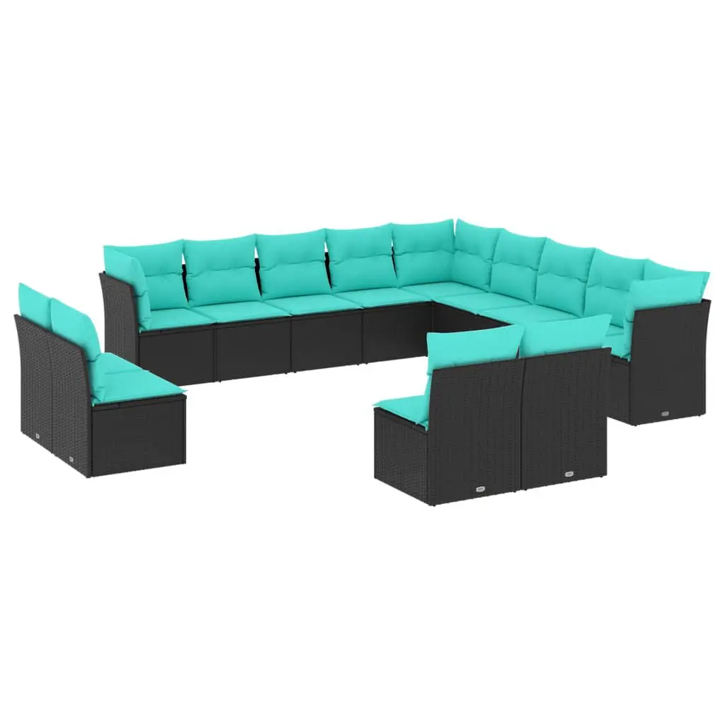 13 Piece Patio Sofa Set Cushions Black Poly Rattan Outdoor Living