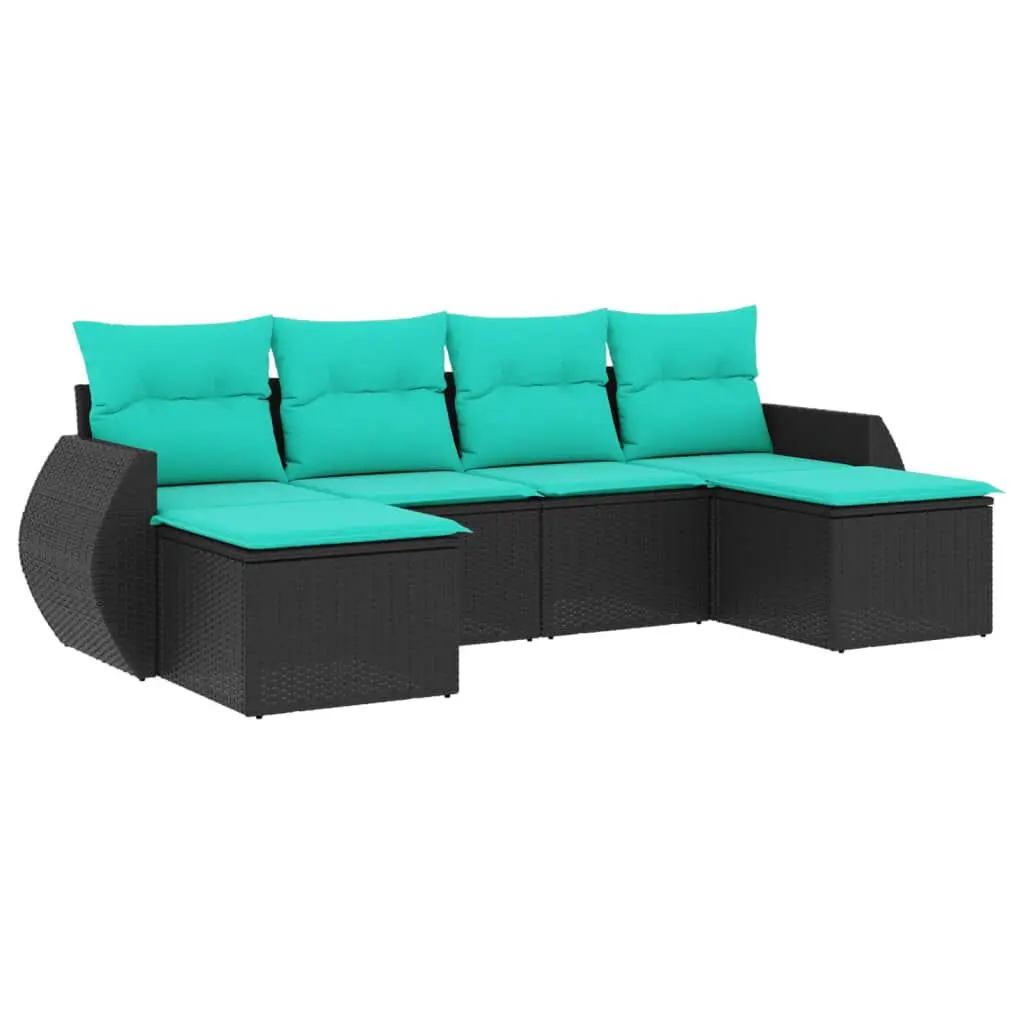 6 Piece Patio Sofa Set Cushions Black Poly Rattan Outdoor Furniture