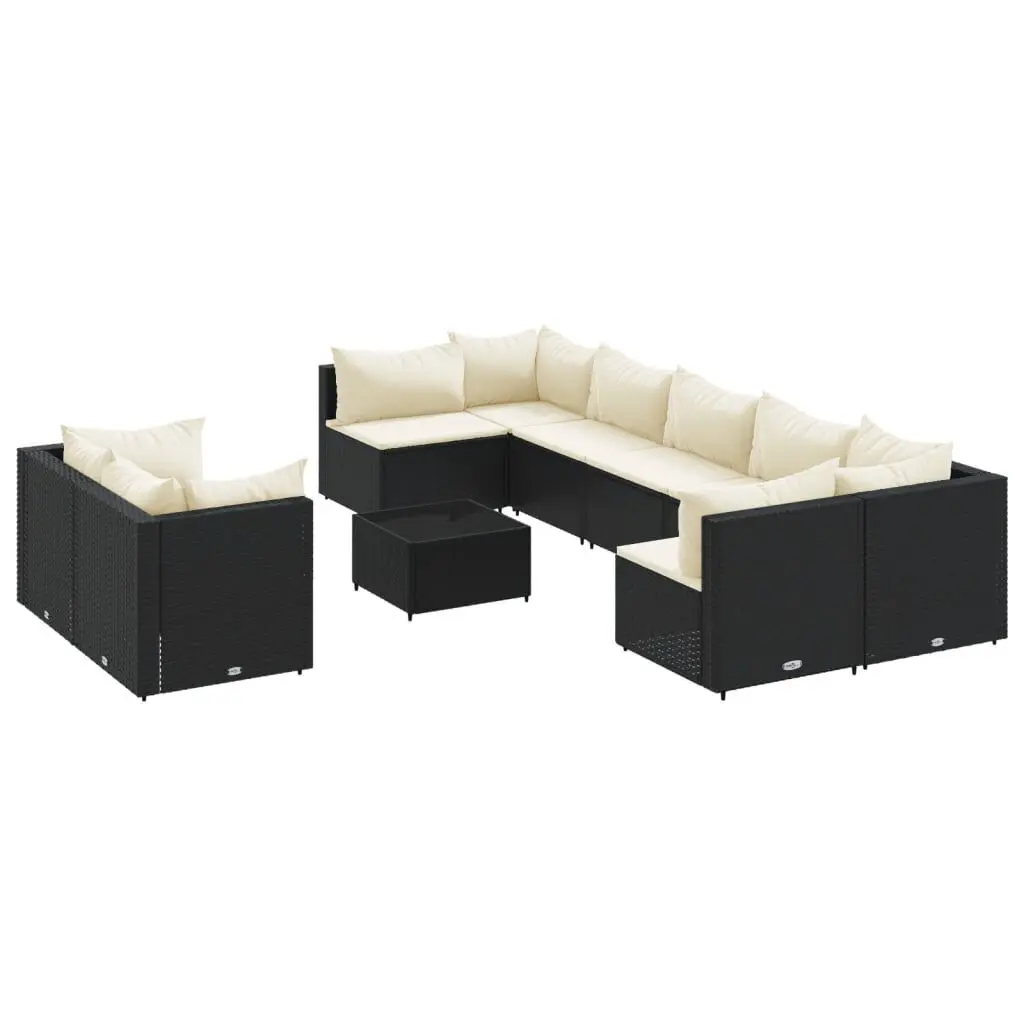 10 Piece Patio Sofa Set Cushions Black Poly Rattan Outdoor Lounge