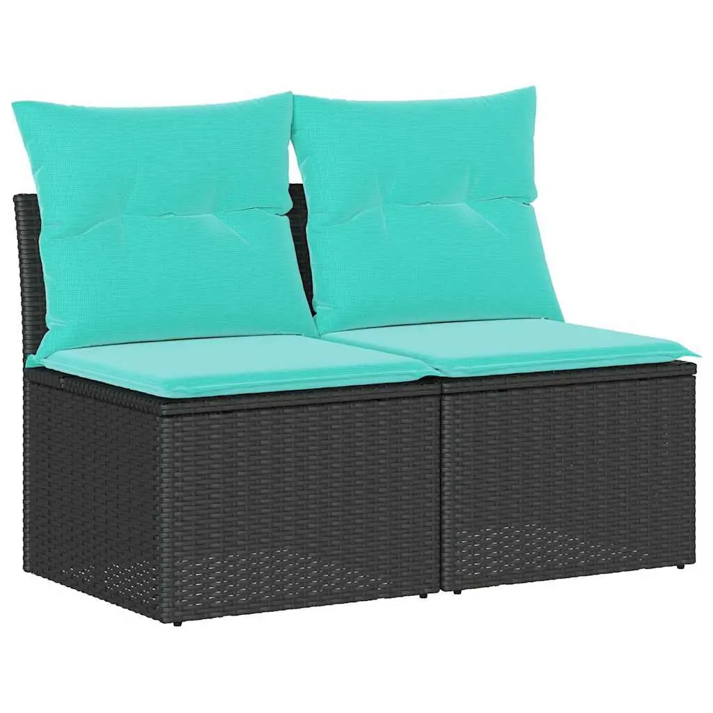 2 Piece Patio Sofa Set Cushions Black Poly Rattan Acacia Outdoor Furniture