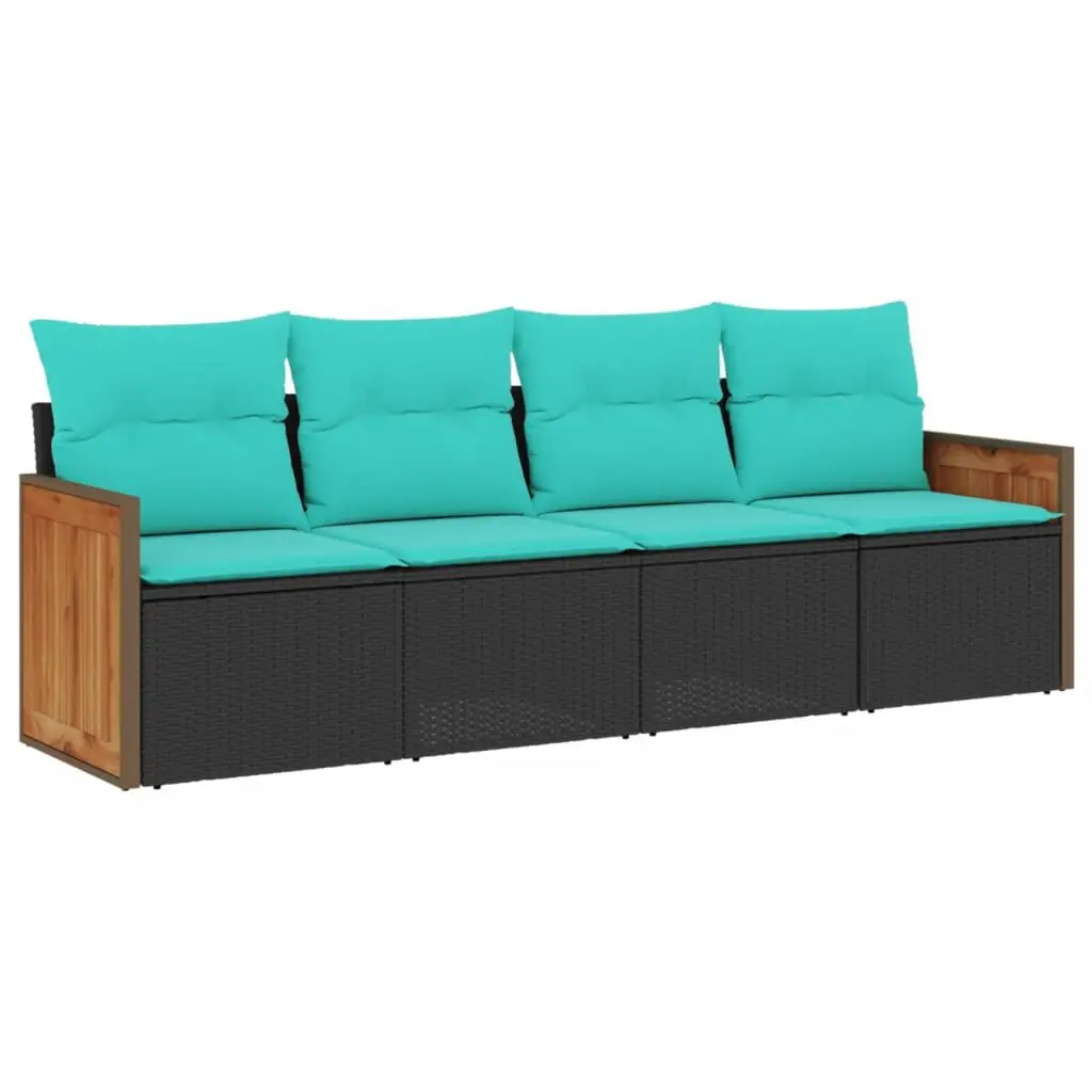 4 Piece Patio Sofa Set Cushions Black Poly Rattan Outdoor Conversation Set