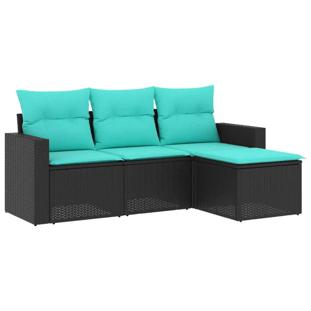 4 Piece Patio Sofa Set Cushions Black Poly Rattan Outdoor