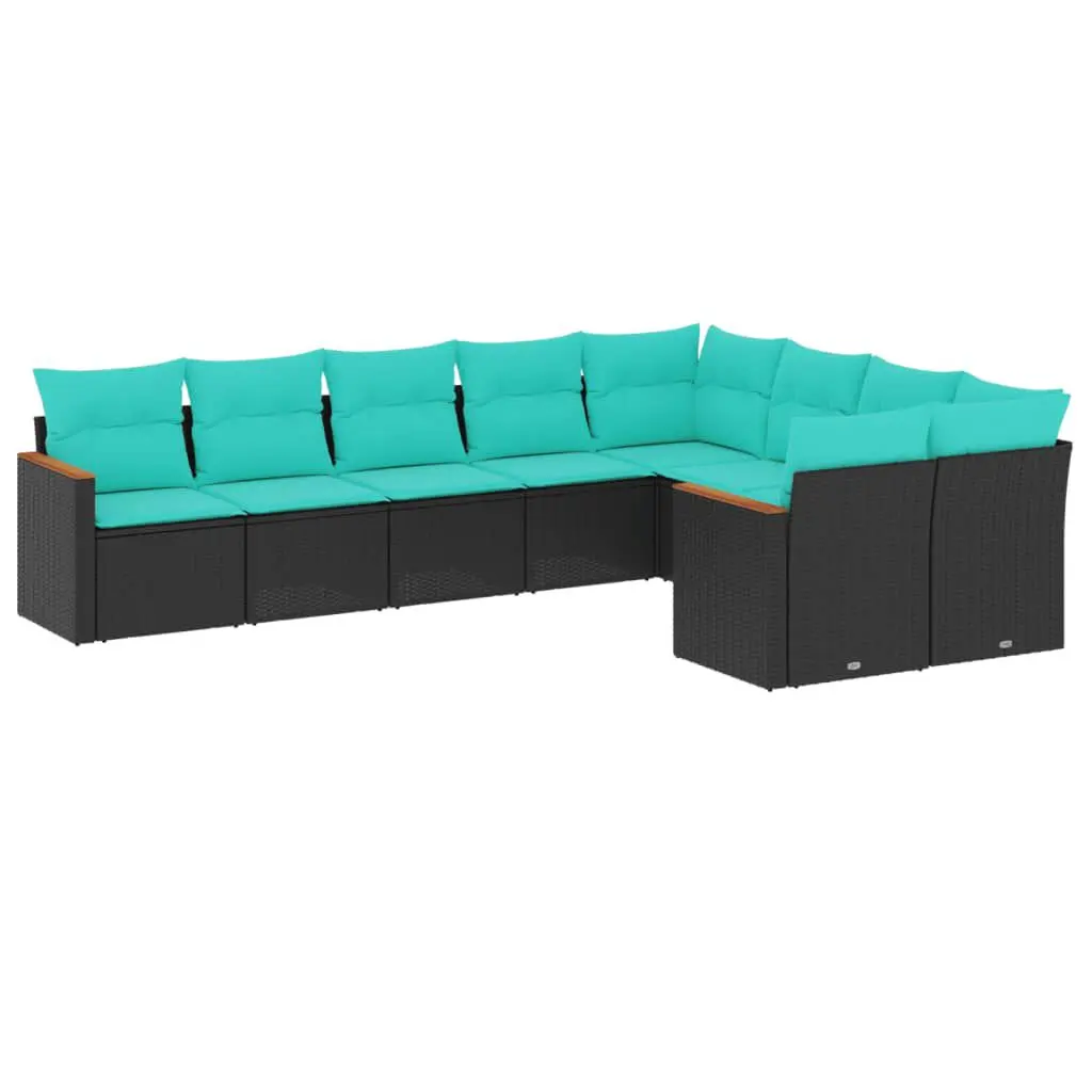 9 Piece Patio Sofa Set Cushions Black Poly Rattan Outdoor Living