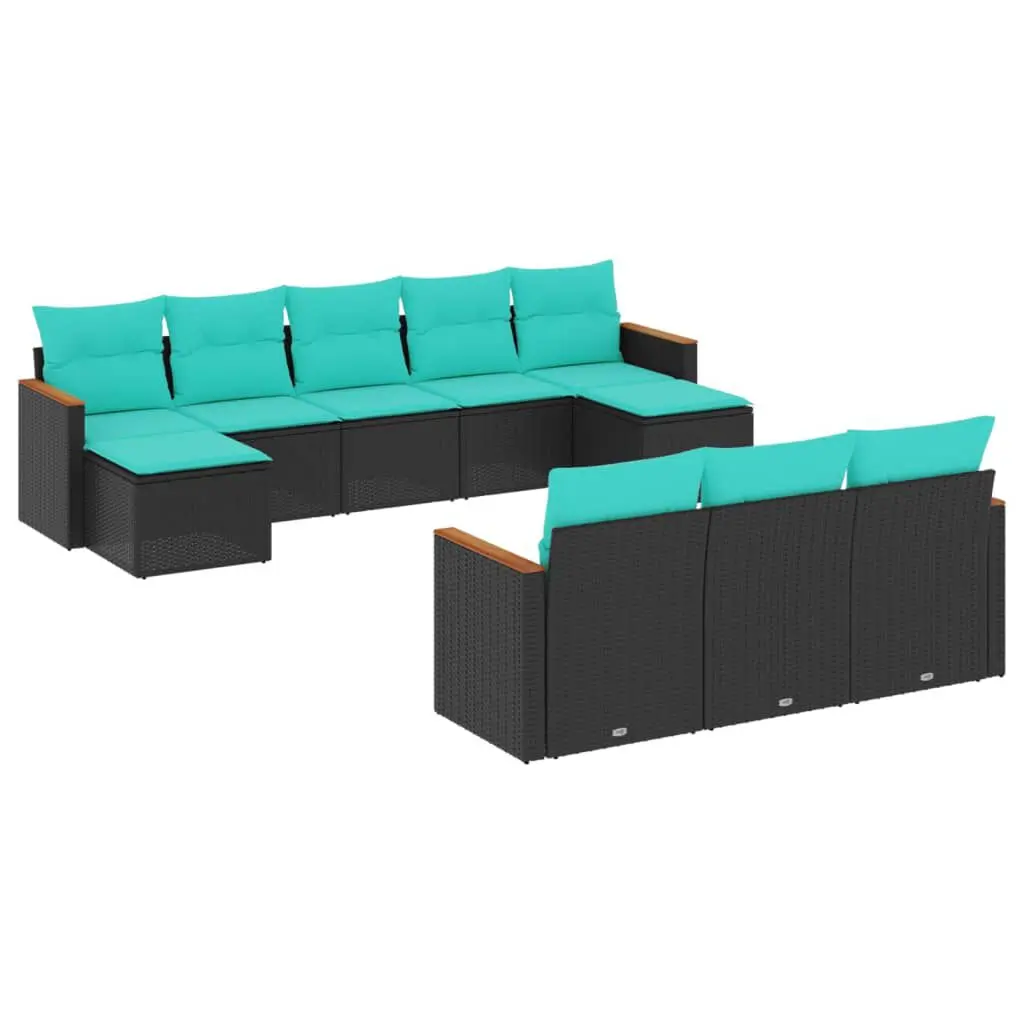 10 Piece Patio Sofa Set Cushions Black Poly Rattan Outdoor Furniture