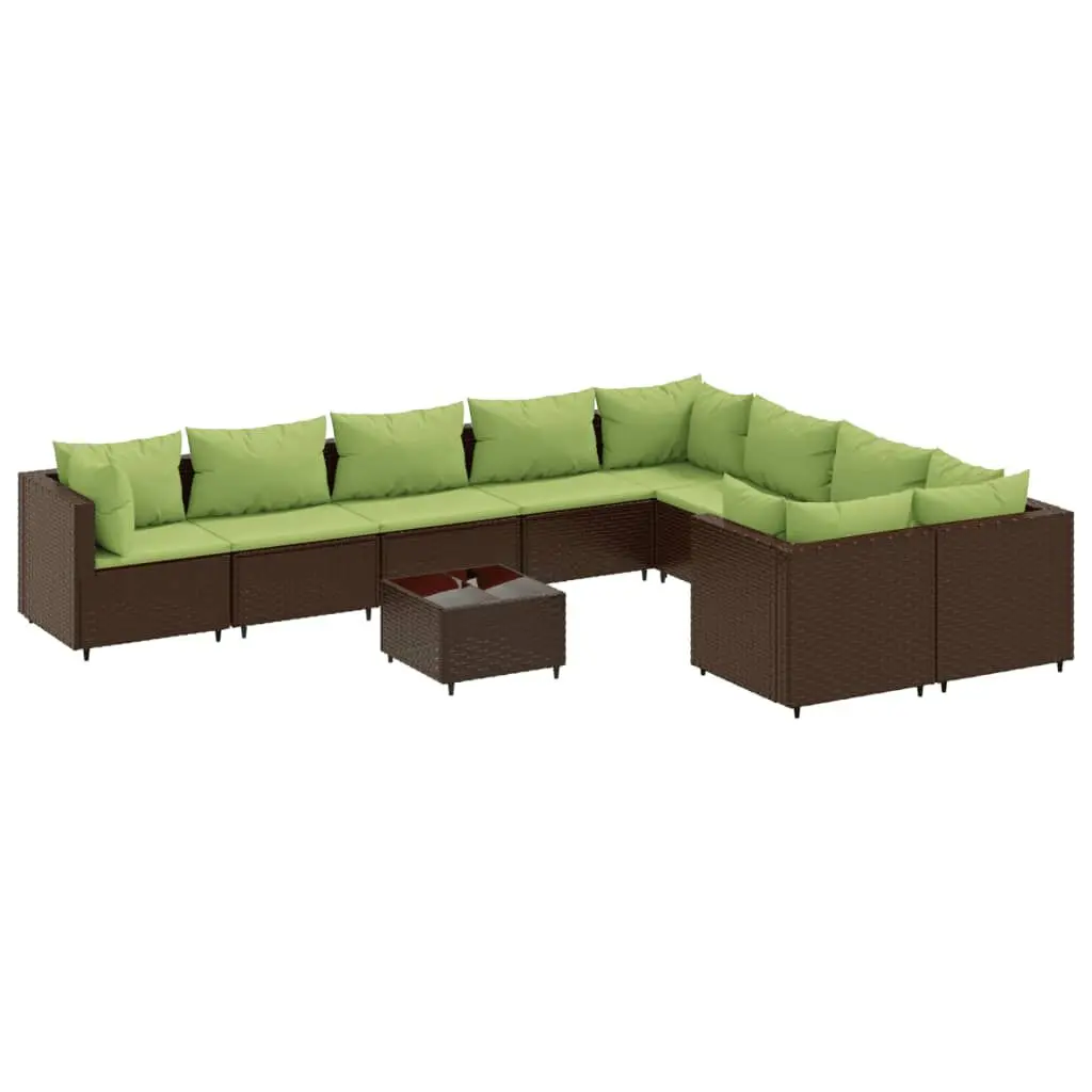 10 Piece Patio Sofa Set Cushions Brown Poly Rattan Outdoor Furniture