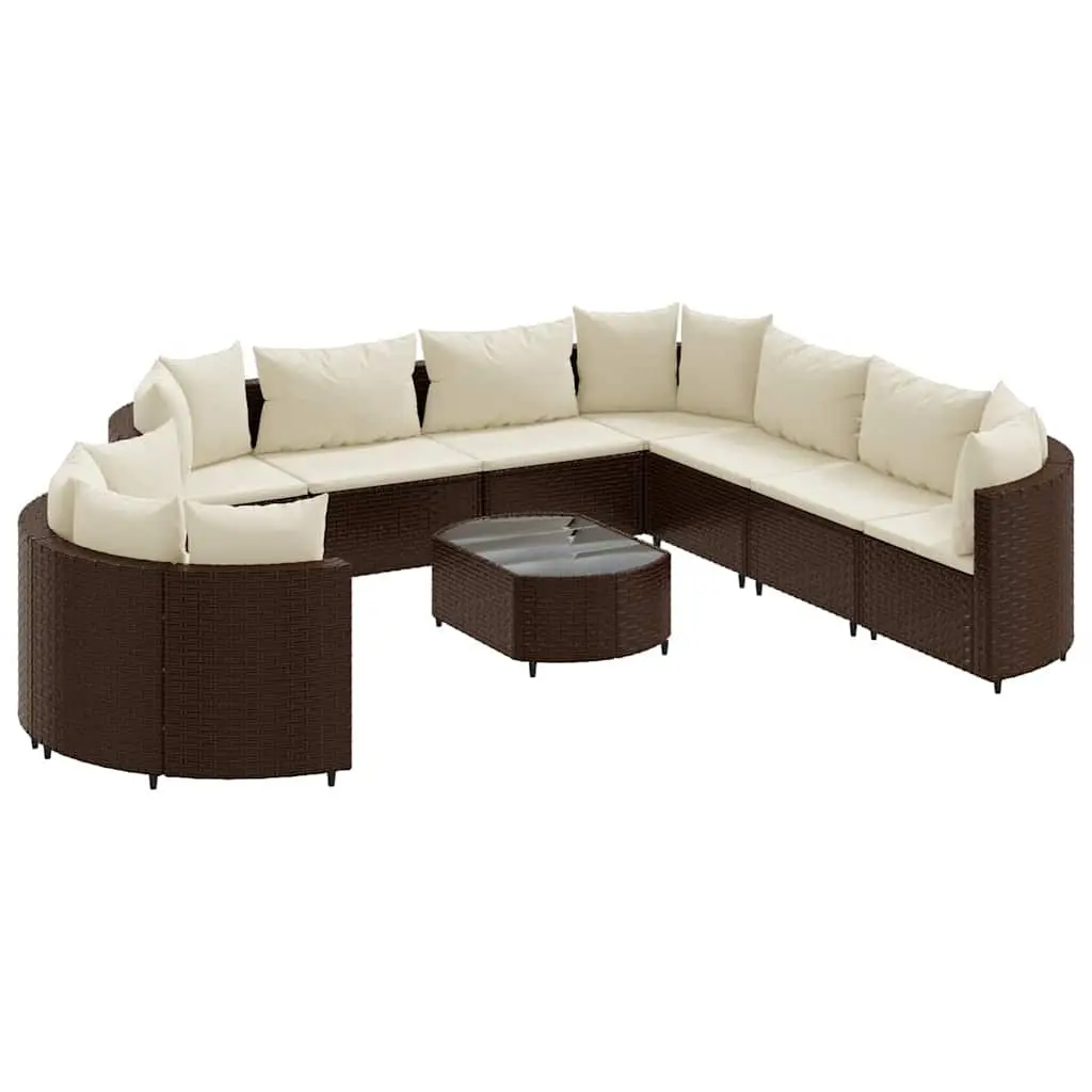 10 Piece Patio Sofa Set Cushions Brown Poly Rattan Outdoor Furniture