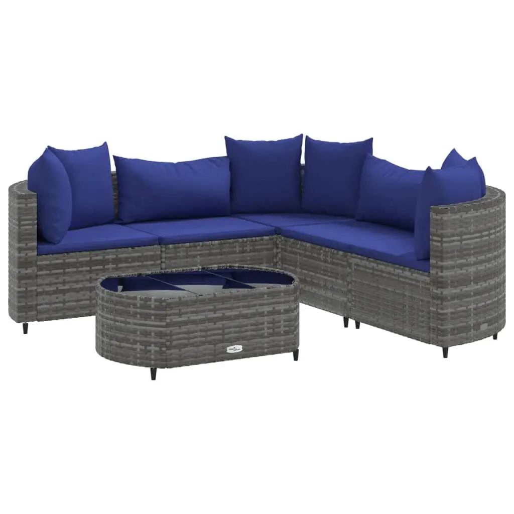6 Piece Patio Sofa Set Cushions Gray Poly Rattan Outdoor Furniture