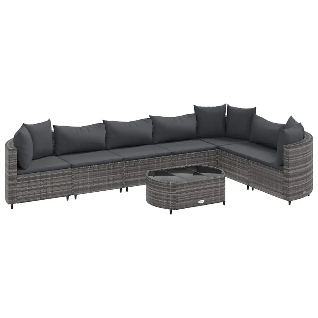 8 Piece Patio Sofa Set Cushions Gray Poly Rattan Complete Outdoor Set