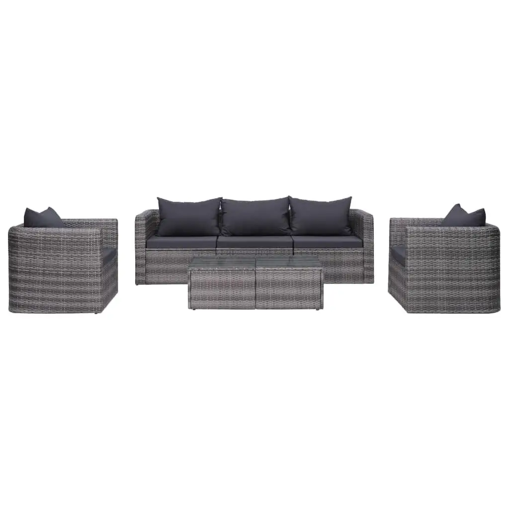 6 Piece Patio Sofa Set Cushions & Pillows Poly Rattan Gray Outdoor Furniture