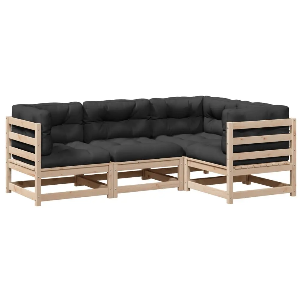 4 Piece Patio Sofa Set Cushions Solid Wood Pine Garden Furniture