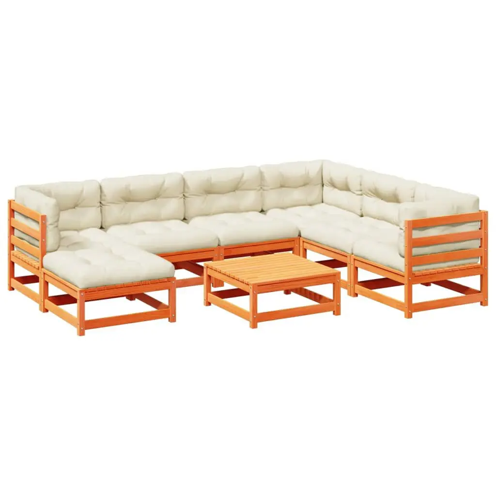8 Piece Patio Sofa Set Cushions Wax Brown Solid Wood Pine Outdoor