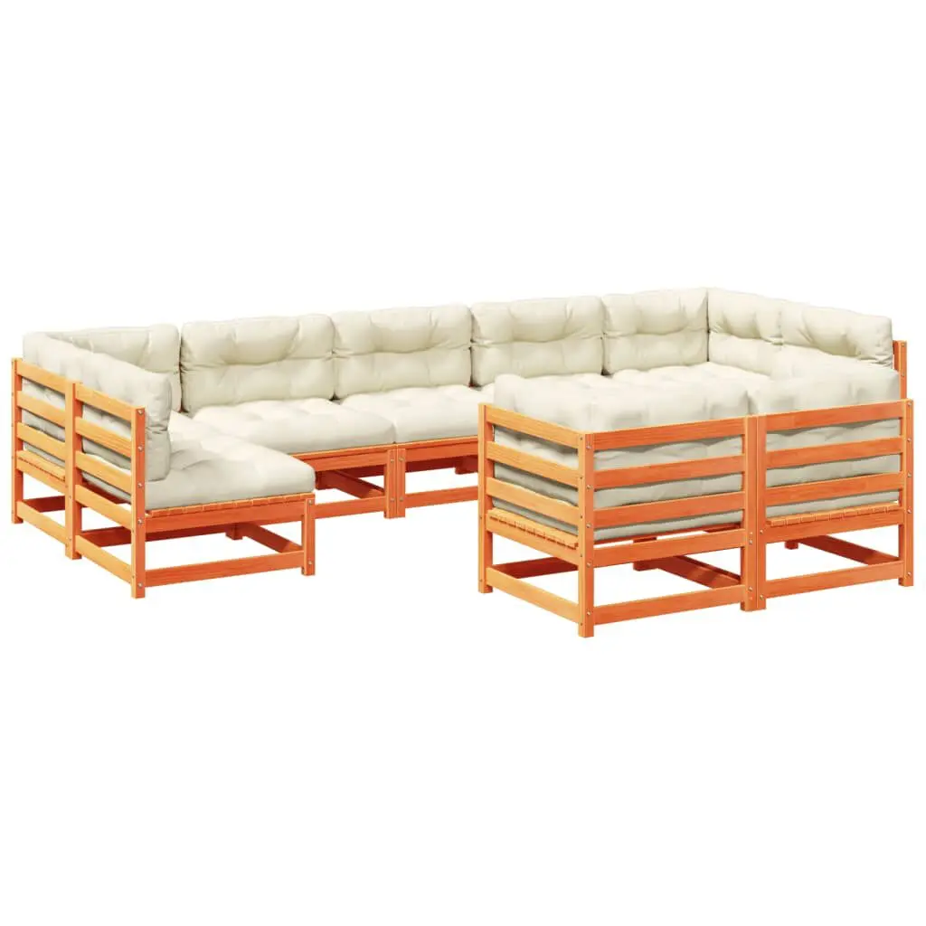 9 Piece Patio Sofa Set Cushions Wax Brown Solid Wood Pine Outdoor Furniture