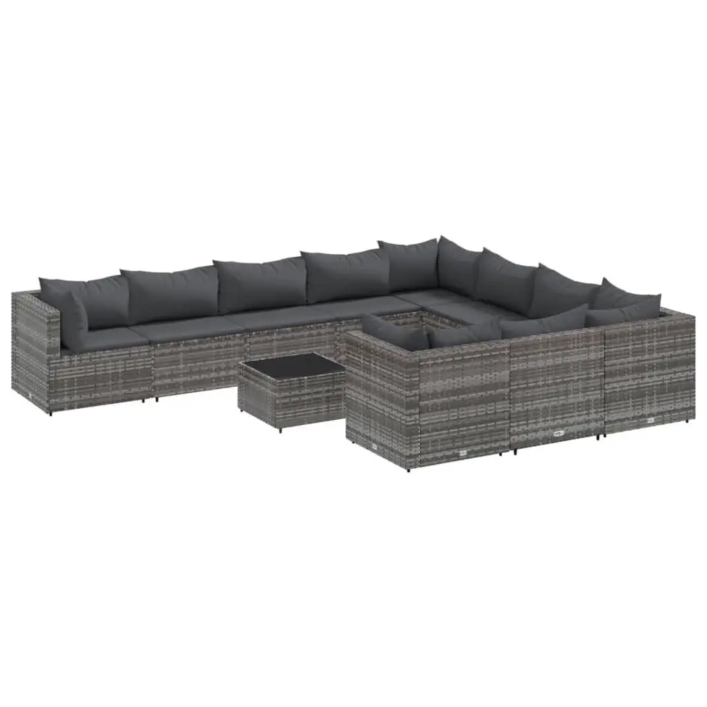 11 Piece Patio Sofa Set Gray Cushions Poly Rattan Large Outdoor Seating