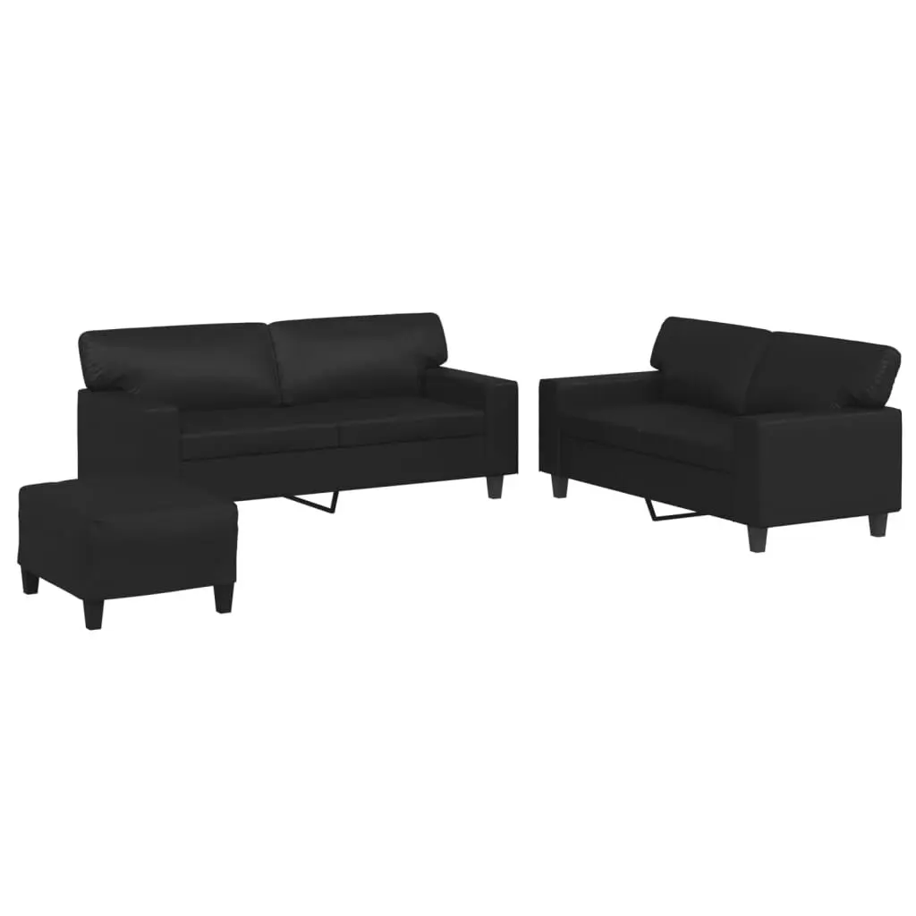 3 Piece Sofa Set Black Faux Leather Living Room Furniture