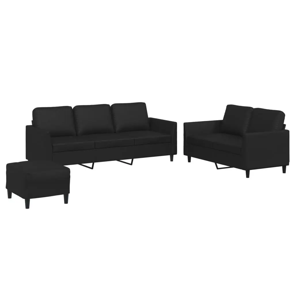 3 Piece Sofa Set Cushions Black Faux Leather Living Room Furniture