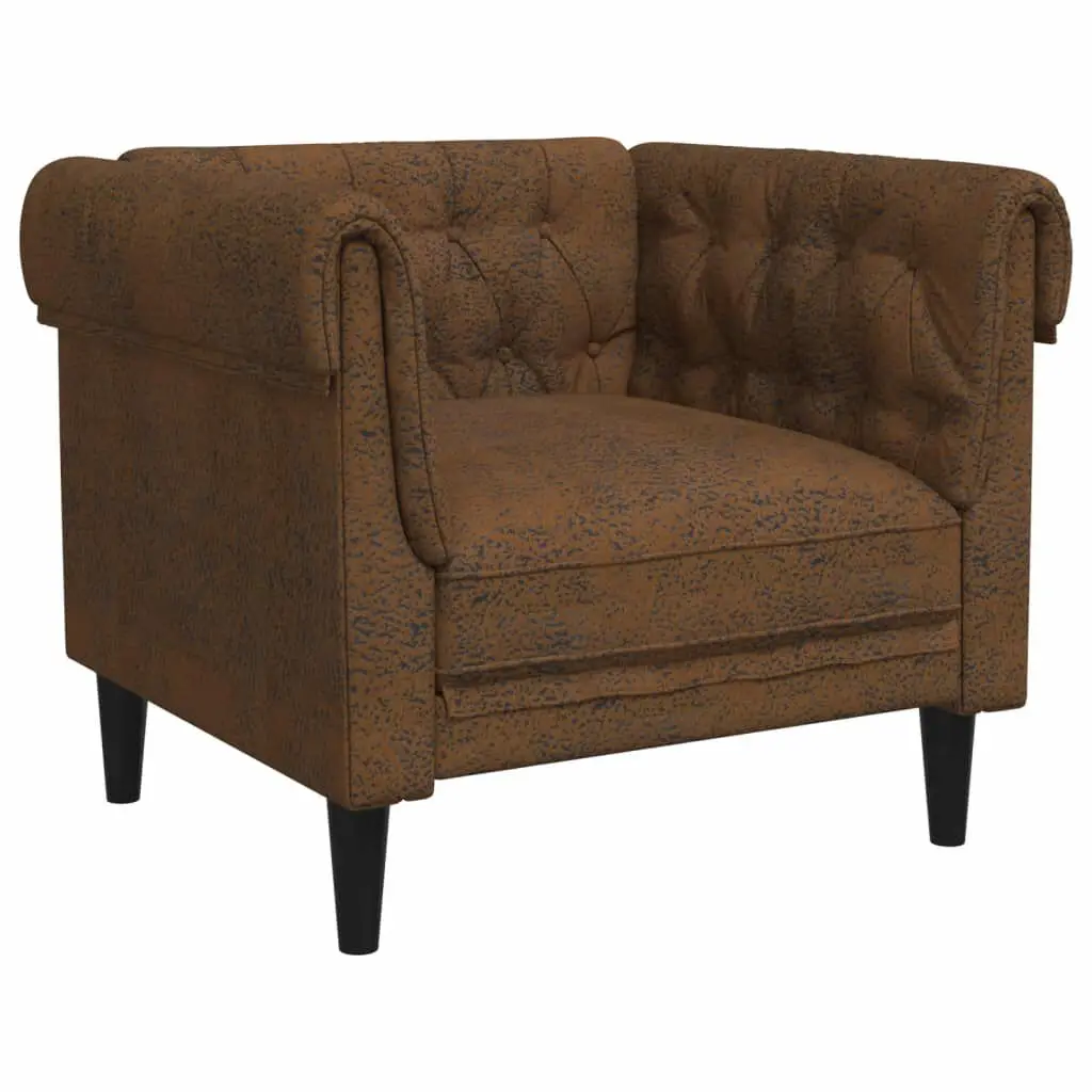 Chesterfield Sofa Chair Brown Fabric Living Room Furniture