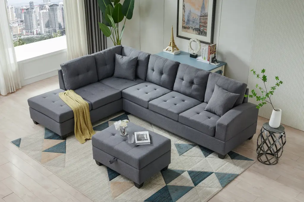 Sectional 3 Seaters Sofa Reversible Recliner Storage Mat And Cup Holders chuangyuan smart home