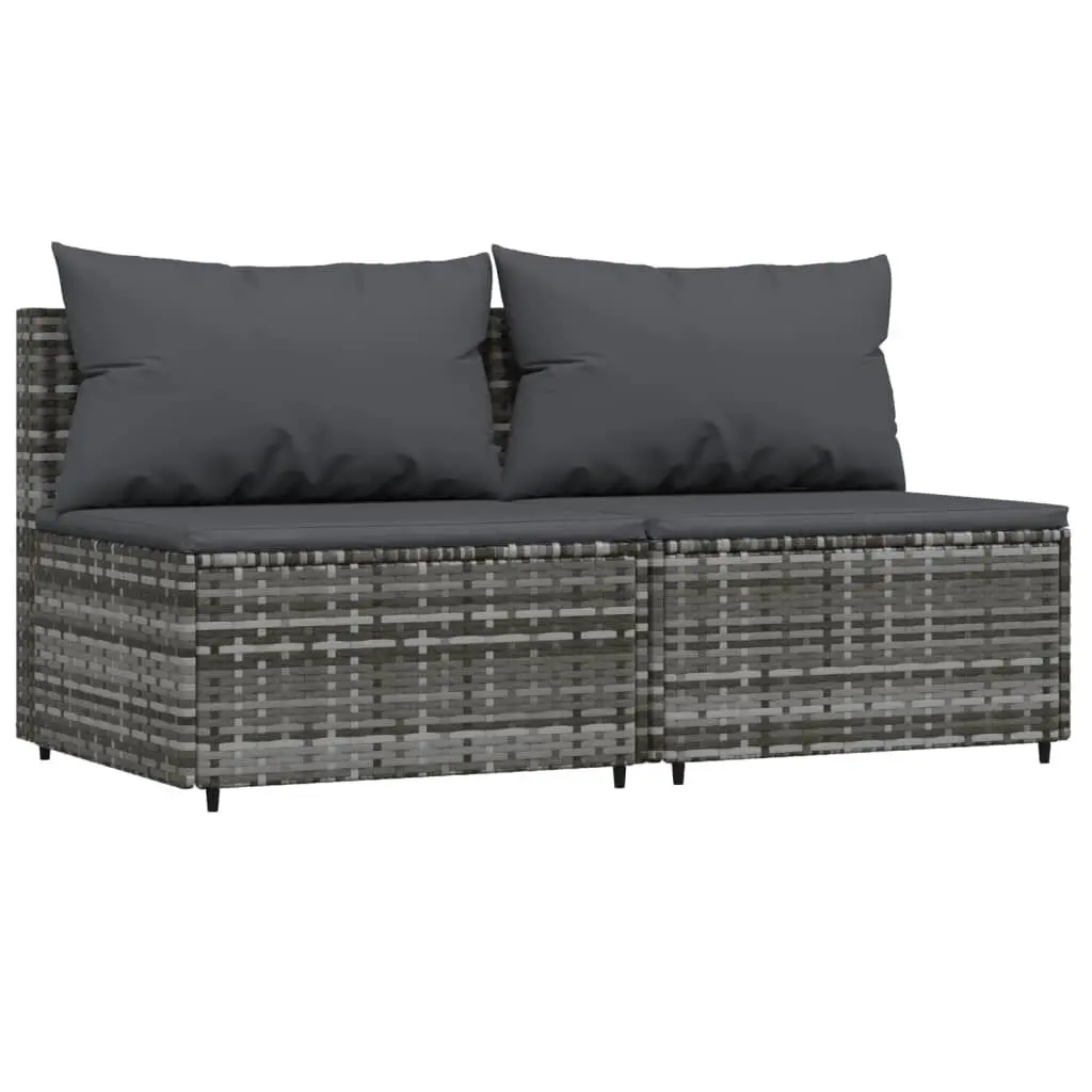 Patio Middle Sofas Cushions 2 pcs Gray Poly Rattan Outdoor Furniture Set