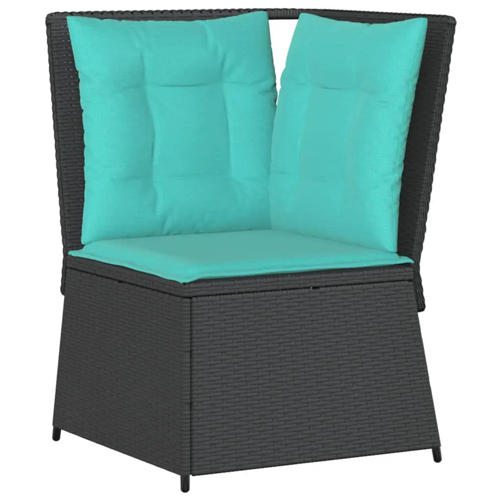 Patio Sofa Corner Cushions Black Poly Rattan Outdoor Furniture Set