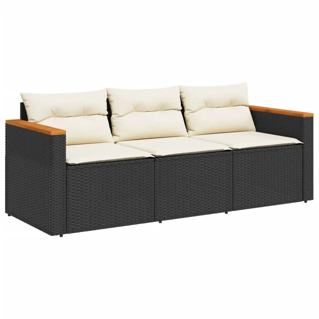 Patio Sofa Cushions 3-Seater Black Poly Rattan Outdoor Loveseat