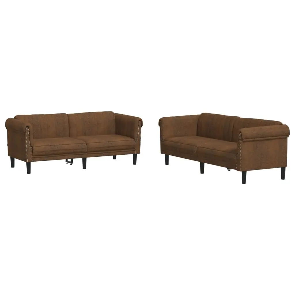 2 Piece Brown Velvet Sofa Set Living Room Furniture
