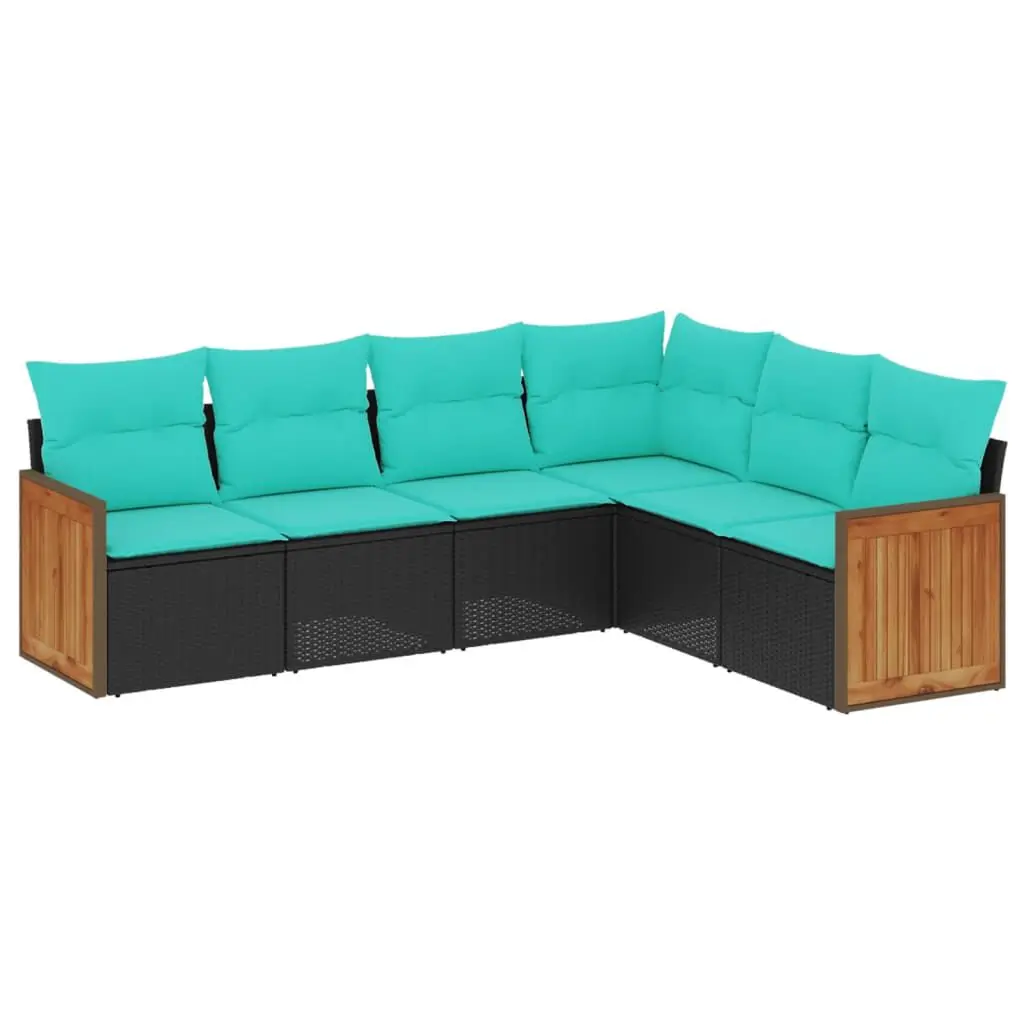 6 Piece Patio Sofa Set Cushions Black Poly Rattan Outdoor Furniture