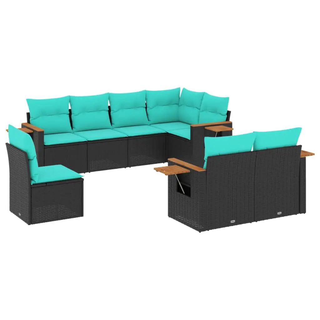 8 Piece Patio Sofa Set Cushions Black Poly Rattan Outdoor Sectional