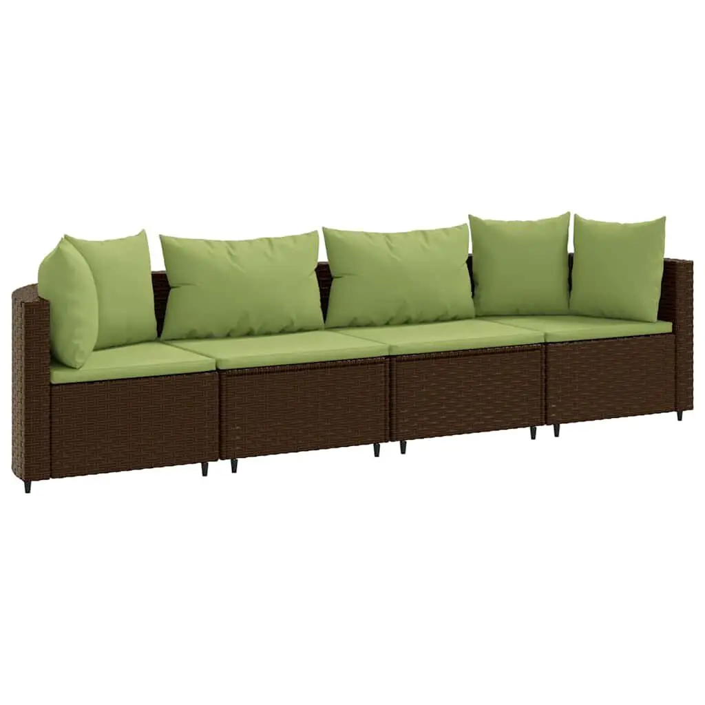 4 Piece Patio Sofa Set Cushions Brown Poly Rattan Outdoor Living Room