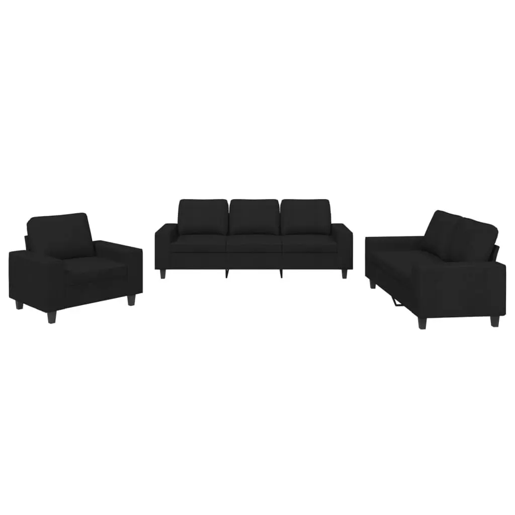3 Piece Sofa Set Black Fabric Living Room Furniture Modern Sectional Couch