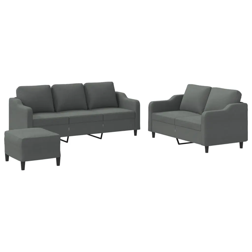 3 Piece Sofa Set Cushions Dark Gray Fabric Living Room Furniture