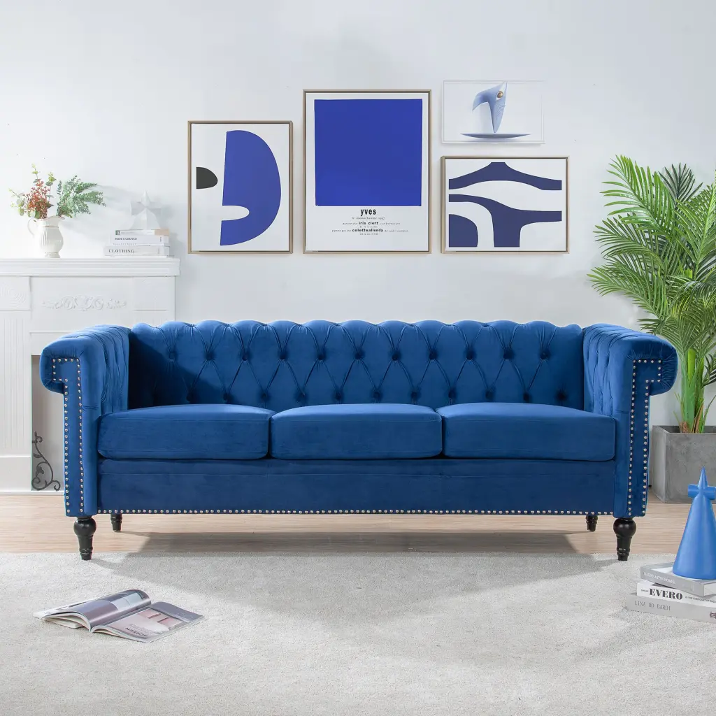 83.66 Inch Traditional Square Arm Removable Cushion 3 Seater Sofa rnb