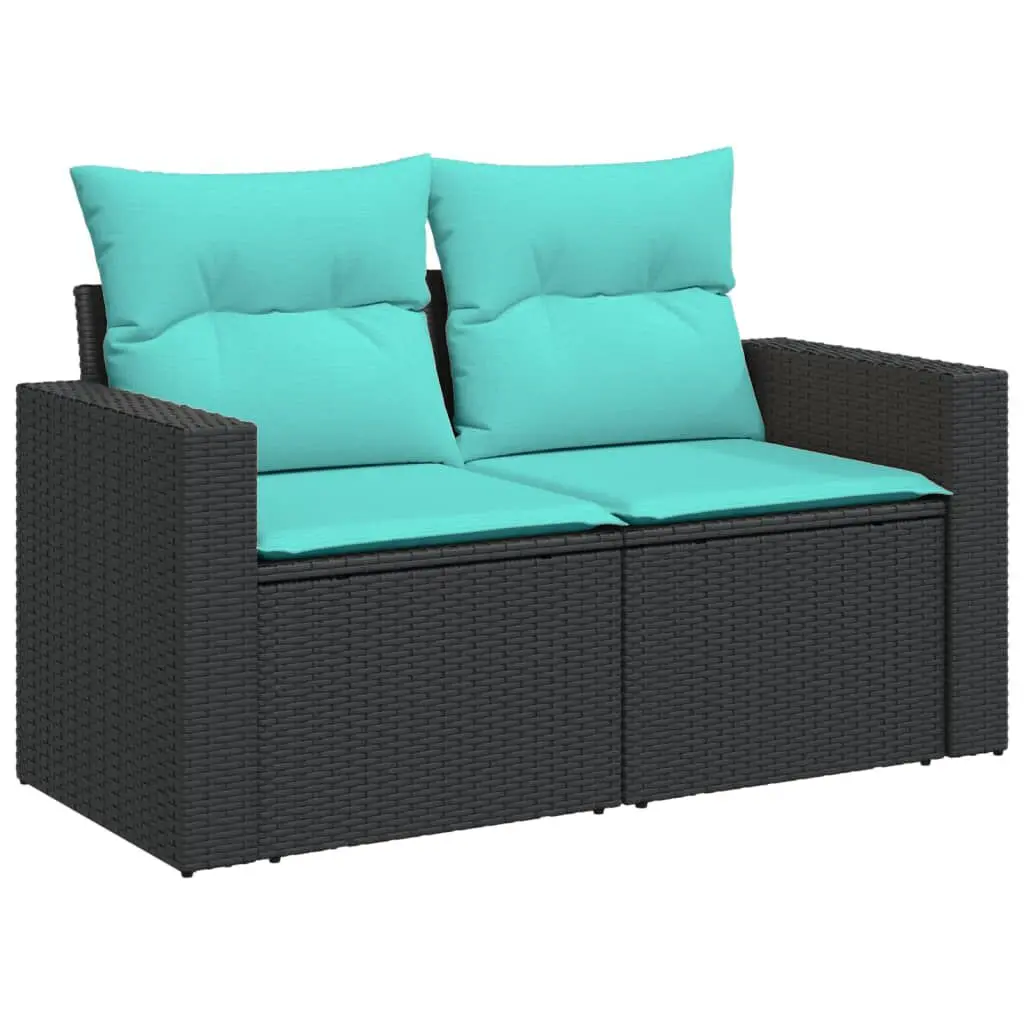 2-Seater Black Poly Rattan Patio Sofa Cushions