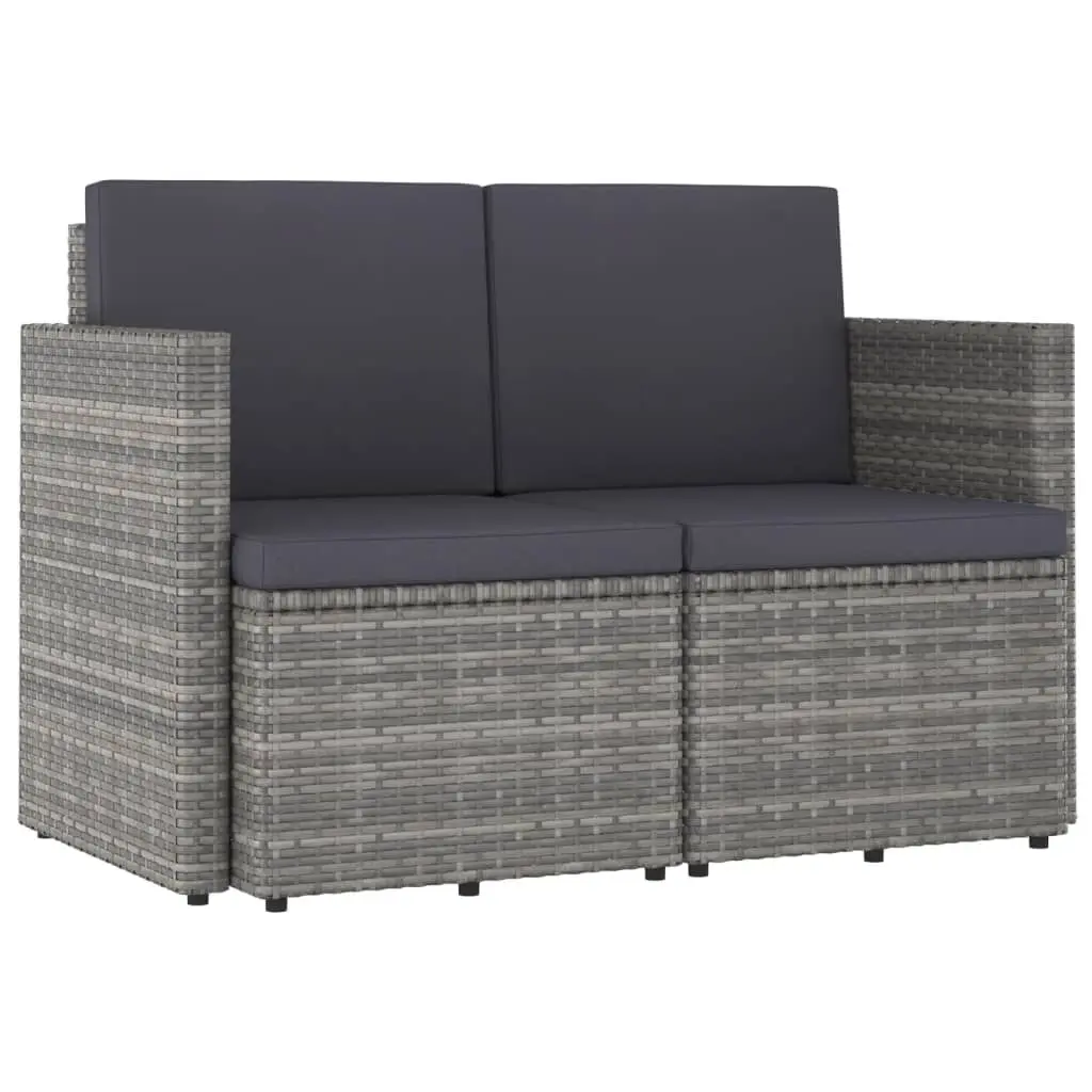 2-Seater Patio Sofa Cushions Gray Poly Rattan Outdoor Lounge Furniture