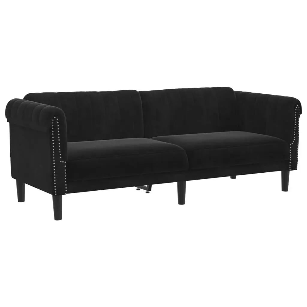 3-Seater Black Velvet Sofa Living Room Modern Comfort