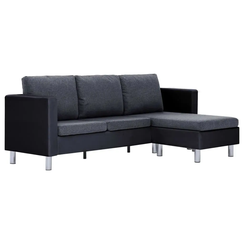 3-Seater Sofa Cushions Black Faux Leather Modern Living Room Furniture