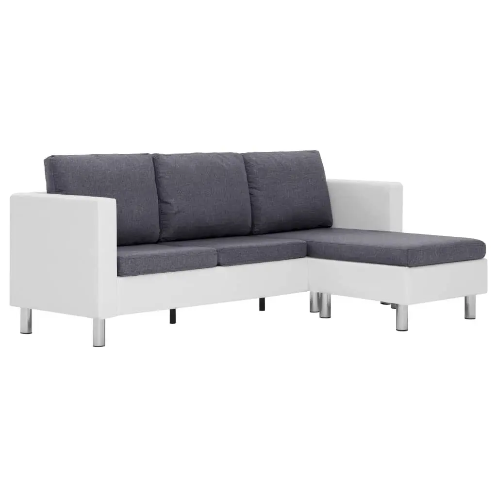 3-Seater Sofa Cushions White Faux Leather Living Room Furniture