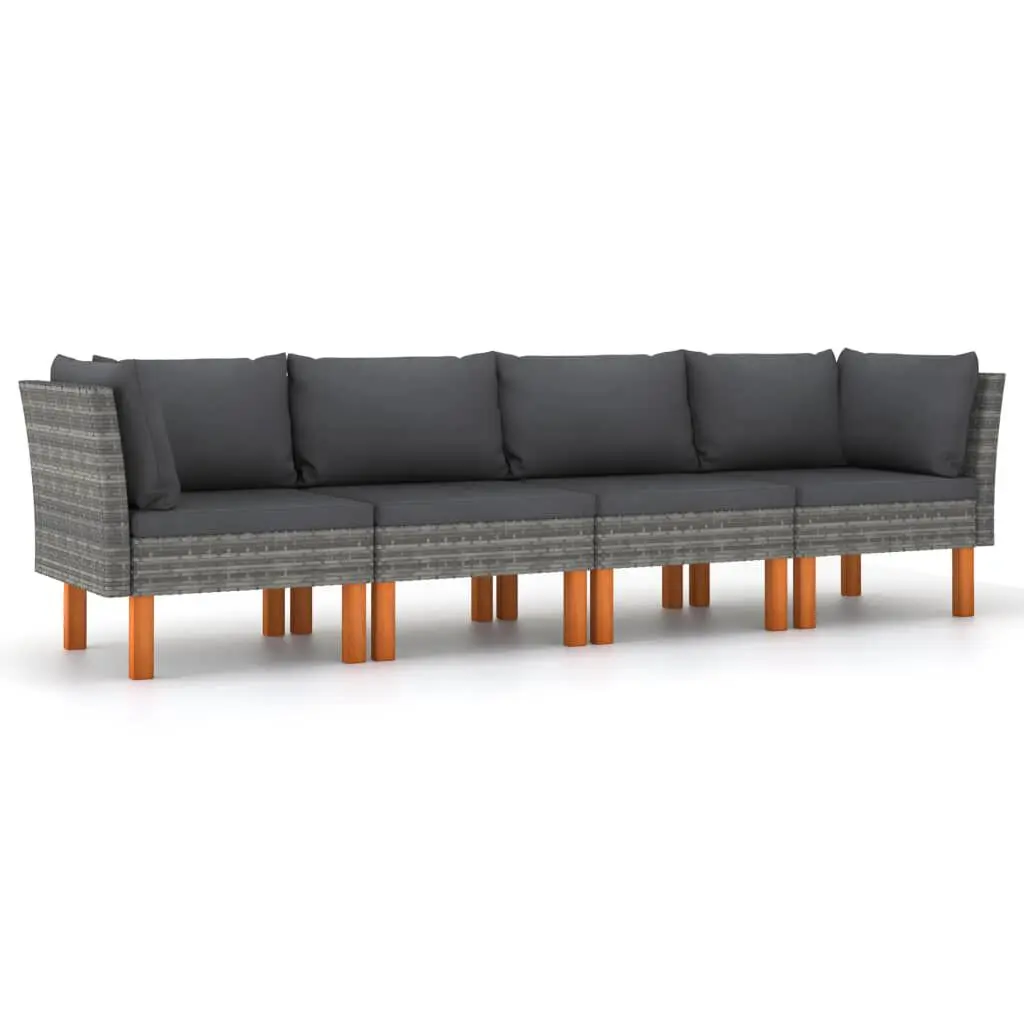 4-Seater Patio Sofa Cushions Gray Poly Rattan Outdoor Furniture