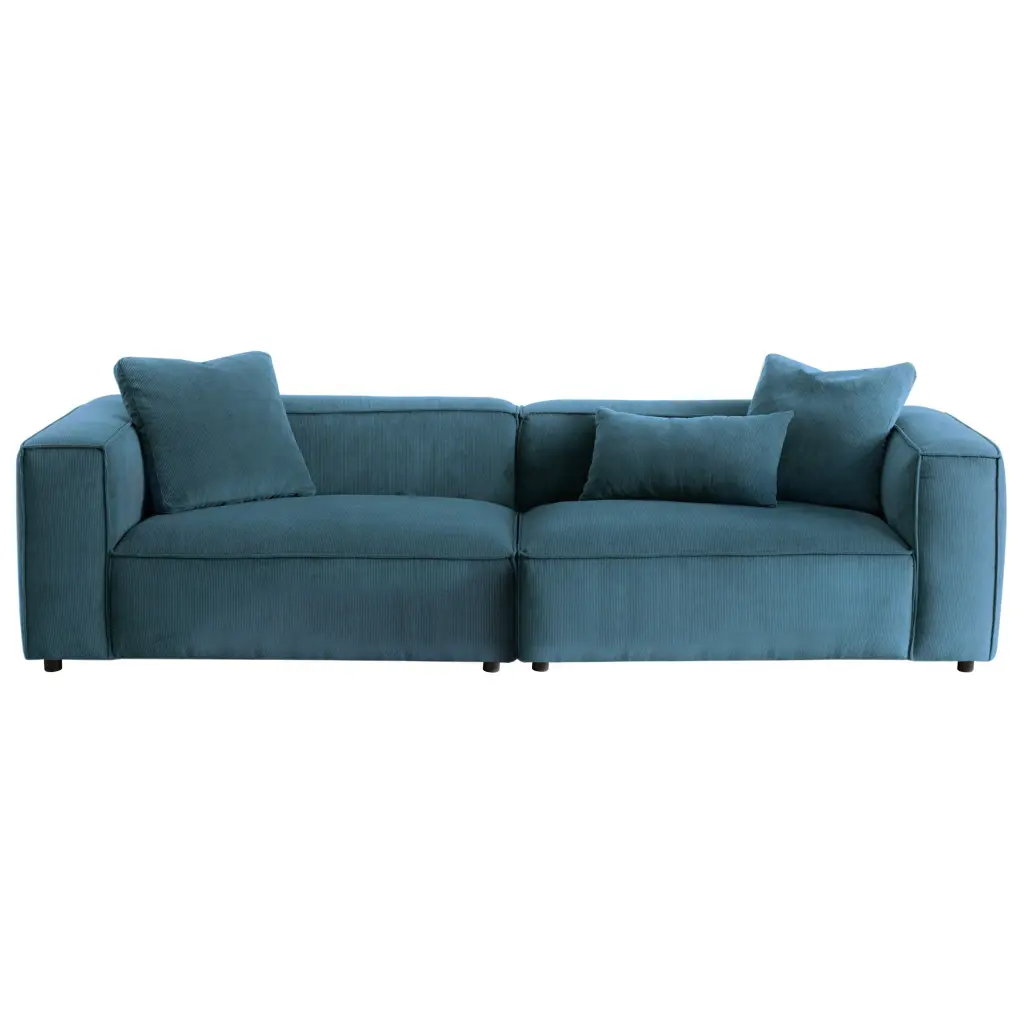 Conner 110 Inch Blue Corduroy Sofa Dusty Blue Timber Frame ashcroft furniture