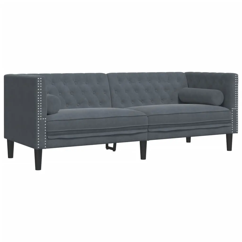 Chesterfield Sofa Strengthens 3-Seater Dark Gray Velvet Living Room