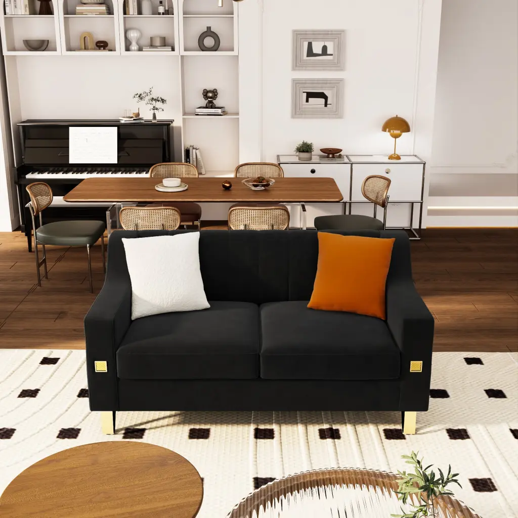 Fx P85 2S Bk 2 Seats Sofa Black Velvet 2 Seat Modern Living Room Furniture factoryx