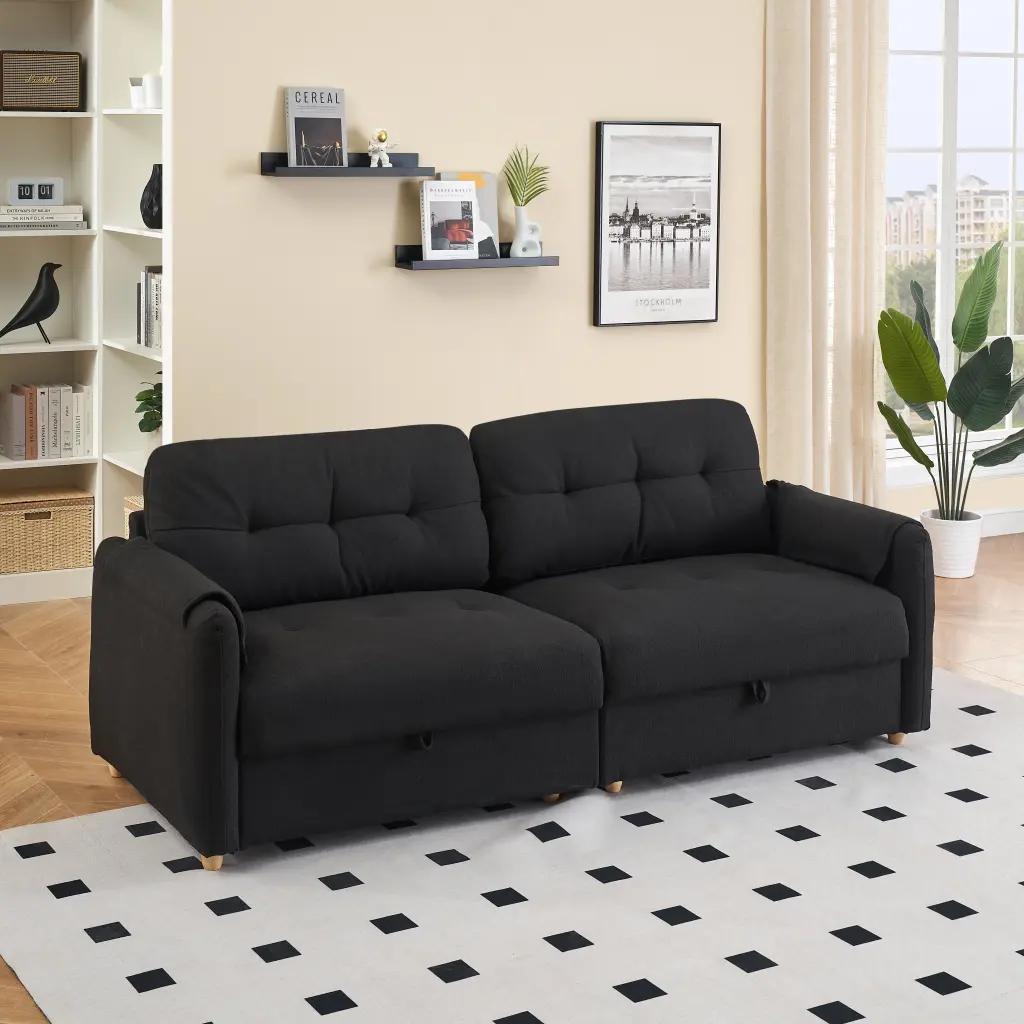 79.50 Inches Teddy Cotton Linen Sofa Metallic Conical Legs fan chen furniture