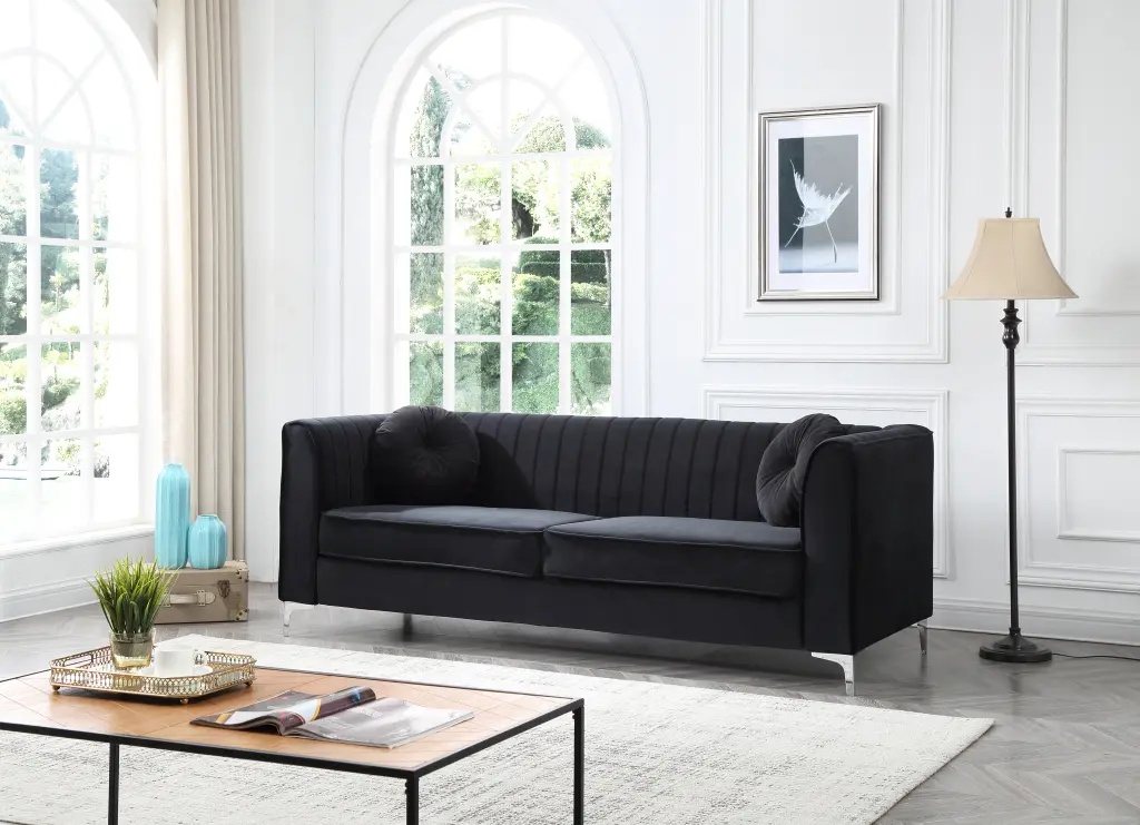 Delray G793A S Sofa 2 Boxes Black Black Foam Velvet Modern Living Room Furniture glory furniture